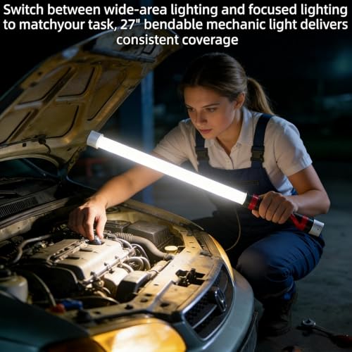 27" Bendable LED Flashlight Stick, 2026 New Rechargeable Flexible Work Light, 3 Brightness Levels Hands-Free, Portable USB-C Lighting for Car Repair, Mechanical Inspection, Tight Spaces