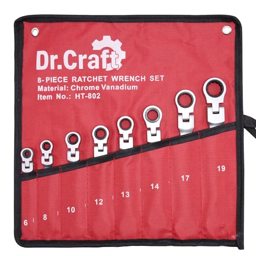 vivicreate 8-Piece Flex-Head Ratcheting Combination Wrench Set, Metric 6–19mm, 72-Tooth CR-V Steel Wrenches with Organizer Bag for Automotive & DIY Repair