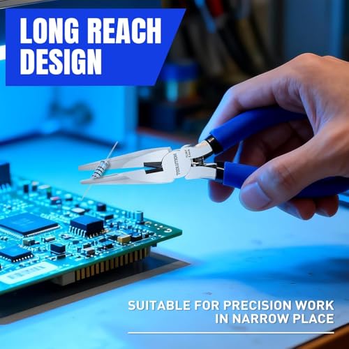 2-Piece Electrician Pliers Set Professional Wire Stripping Tool | 7 Inch Wire Stripper & 5 Inch Needle Nose Pliers Spring-Loaded Design & Non-Slip Grip for Electrical Work, DIY, Crafting - color: Needle Nose+wire Stripper