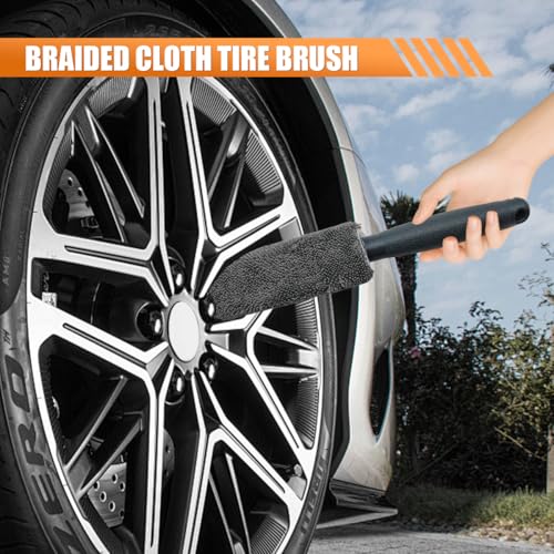 Craedli 9PCS Car Wash Cleaning Kit, Microfiber Auto Detailing Set with Wheel Brush, Wash Mitt, Sponge, Drying Towels & Applicator Pads, Vehicle Interior Exterior Wash Tools Supplies (Gray) - color: Gray