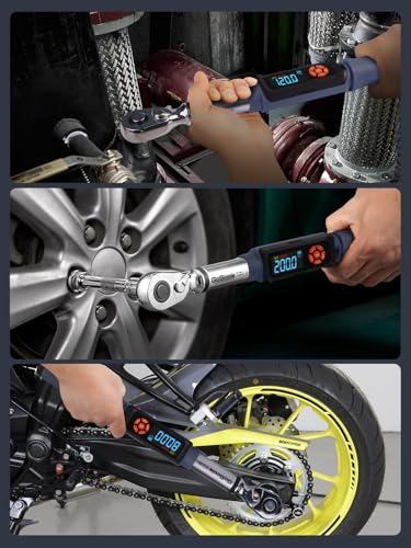 Goseek Upgraded Rechargeable Digital Torque Wrench 90 Tooth, 7.4-147.5 Ft-lbs/10-200Nm, 1/2'' Drive Electric Torque Wrench with Buzzer & LED & Vibration for Motorcycle Car Tires Repair