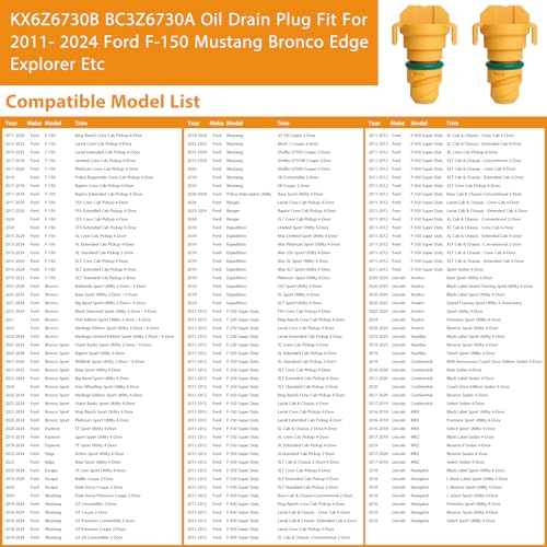 Oil Drain Plug 6 Pack Compatible with Ford F150 Mustang Bronco Edge Lincoln Explorer 2.7, 3.0, 3.5, 5.0 KX6Z6730B KX6Z-6730-B FT4Z-6730-A BC3Z-6730-A