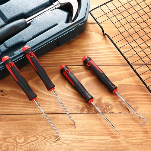 WILLBOND 4 Pcs Pick and Hook Set Precision Automotive Mechanic Picks Tools Set for Car Oil Seal Hooks Puller Remover Tools(6.5 Inches,Red) - color: Red, size: 6.5 Inches