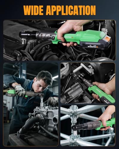 WORKPROX Electric Ratchet Wrench 3/8" Set, 20V Cordless Ratchet Wrench Kit, 74Ft-lbs, 250RPM, Battery Powered Ratchet with LED Light, 2-Pack 2000mAh Batteries, 7 Sockets & 3" Extension Bar - size: 3/8 inch
