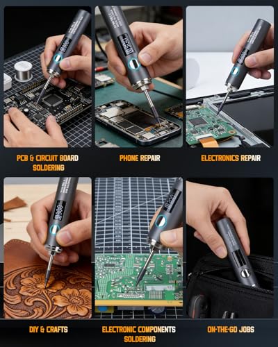 Cordless Soldering Iron Kit, 1400mAh Rechargeable Cordless Soldering Iron, 7 Seconds Fast Heating(500ยฐF-788โ), LED Light and Adjustable Temperature, Soldering Iron for Electric Repairs, DIY