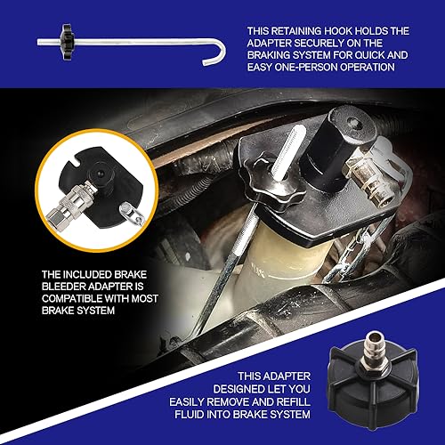 2L Manual Brake Bleeder Kit with Vacuum Pump - 1L Waste Bottle, Upgraded Master Cylinder Adapters & 2 Brake Hoses, One-Person Operation Brake Fluid Bleeding Tool for Most Vehicles (2L)