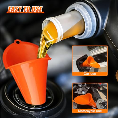 YoRise Long Neck Oil Funnel, Plastic Spill Saver Funnels for Automotive Use, Oil Change Funnel Set for Filling Lubricants Engine Oils Water Diesel Fuel Kerosene and Other Liquids (L-Red) - color: L-Red