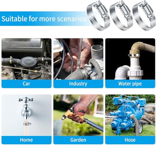 20Pcs Adjustable Stainless Steel Hose Clamps Assortment Kit, 1/4-2 in (6-51mm) Worm Gear Pipe, Fuel LineHeavy Duty for Plumbing, Washing Machine, Mechanical,Garden and Automotive Hose Connections - size: 20 pcs (1/4'' - 2'')