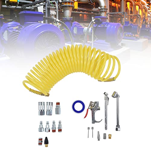 Professional Air Compressor Accessory Kit Heavy Duty 1/4in NPT Quick Connect Fittings Blow Gun Set with 25ft Hose for Tire Inflation Industrial Pneumatic Tools