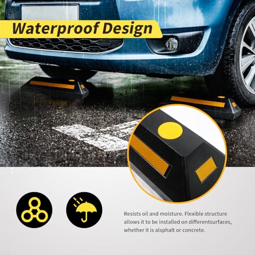 MaxxHaul 50135 2-Pack Commercial Grade Rubber Curb Parking Blocks with Yellow Reflective Strips Wheel Stops for Cars, Vans, RV's Trailers, Trucks & More - style: Rubber Parking Block