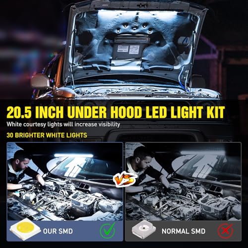 Nilight Under Hood Light Strip 30LED Waterproof Underhood Work Light with On/Off Switch Blade Fuse Engine Bay Repair Light White 12V for Car Truck SUV - size: 20.5 inch 1 piece