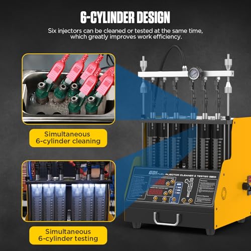 CT400 Fuel Injector Cleaner Tester Machine for GDI EFI FSI PIEZO Gasoline Injectors, 6-Injector Ultrasonic Cleaning and Testing Machine, 12/70/120V Injector Drive, 12 Functions, 110V