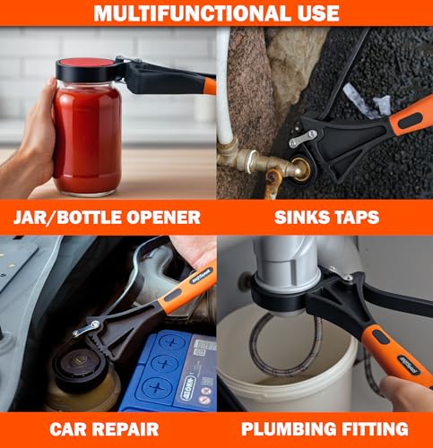 AV Steel Rubber Strap Wrench 2pcs, Adjustable Oil Filter Strap Wrench with Reinforced Belt, Max Diameter 4" and 6", Perfect for Removing Oil Filters, Hard-to-reach Pipes, Jars, Plumbing