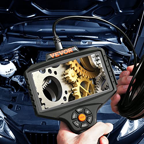 VEVOR Triple Lens Inspection Camera with Light, 5" IPS Screen Industrial Borescope, 8X Zoom 1080P HD Split Screen, 10 LED Lights Scope Camera for Automotive, Plumbing(16.5FT) - size: 5" IPS Screen-16.5FT