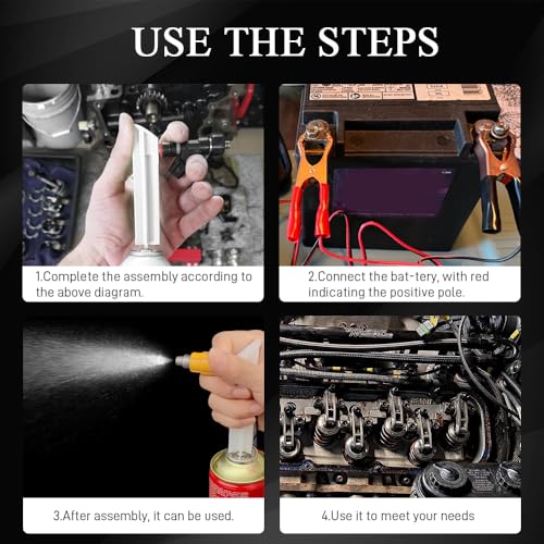 4PCS Fuel Injector Cleaner Kit, Fuel Injector Tester, Auto Gas Injection Nozzle Flush Cleaner Adapter DIY Cleaning Tool Kit with Test Lead, Automotive Gas Injectors Nozzles for 12-24V Car
