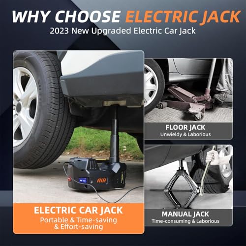 STANDTALL Electric Car Jack 5 Ton 12V Hydraulic, Impact Wrench, Inflator | Fits Sedan SUV Truck, Lift Range 5.9-17.7in, 350 N·m Torque, 35L/min Air Pump, 150 PSI Gauge, Compact Case - color: Black Jack+Impact Wrench