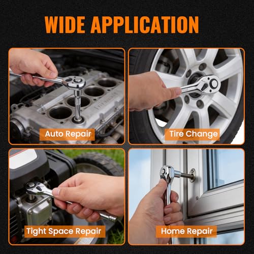 6-Piece Ratchet and Socket Extension Set, 90T 1/4", 3/8", 1/2" Drive Ratchet Wrench Set, Quick-Release Reversible with Cr-Mo Head for Automotive & Home Repair - size: Combo Kit(1/4" & 3/8" & 1/2")