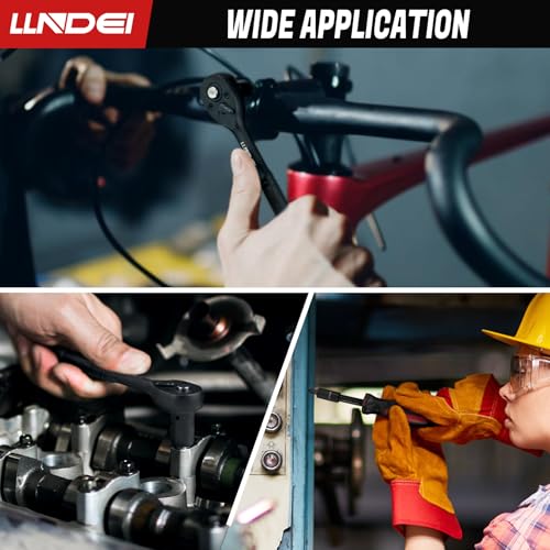 LLNDEI 48 Piece 1/4 Inch Mini Socket Ratchet Wrench Set, Metric Shallow Socket (4-14mm) 6-Point,with 72 Teeth Mini Ratcheting Wrench, Screwdriver Bit Set, Universal Joints and 3 Inch Extensions