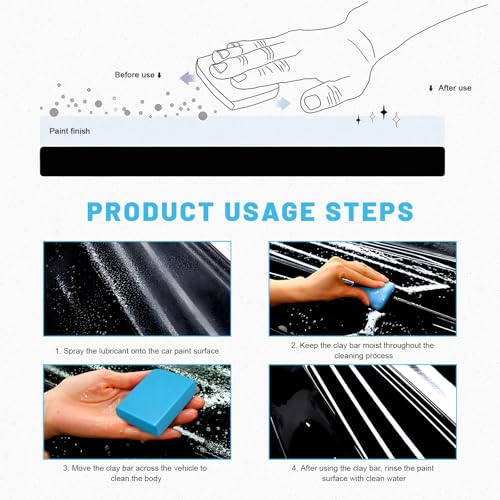 Sun Walker 4 PCS Car Clay Bars (4×180g), No Scratch Auto Detailing Cleaner with Washing & Adsorption Capacity, Universal Premium Glass Clay Bars Kit for SUV RV Truck, Car Accessories (Blue) - color: Blue