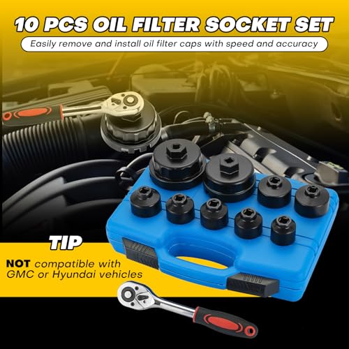 10PCS Metric Oil Filter Wrench Set | 3/8" Drive Metric Oil Filter Cap Wrench Removal Tool Kit for Oil Filter Removal, Compatible with Toyota, BMW, Mercedes, VW