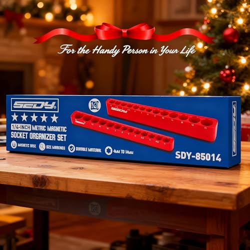 2-Piece 1/4"-Drive Metric Magnetic Socket Organizer Set (Holds 26 Sockets) - Detachable Tool Tray with 5mm Magnetic Base, Screw-Fixed Design & Heavy-Duty Modular Storage for Garage/Home Workshop - style: 2-Pc 1/4" Drive - Metric (Holds 26)