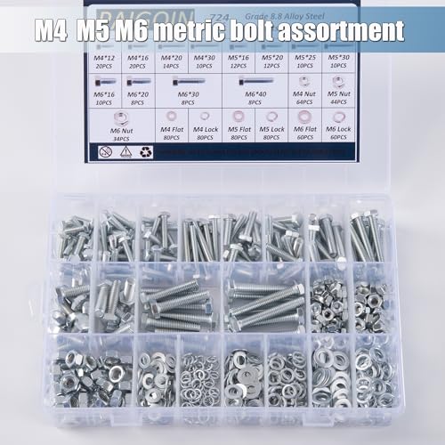 724PCS Metric Nuts and Bolts Assortment Kit, M4 M5 M6 Grade 8.8 | Heavy Duty Hex Bolts,Hardware,Nuts with Flat/Lock Washers Assorted,Bolt and Nut Kit - size: Hex Bolts-Metric M4 5 6