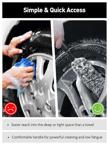 Fantasticlean 7PCS Wheel Brush Kit for Cleaning Tires | Tire Brush, Soft Rim Brush, Flat Wheel Brush for Cleaning Wheels, Wheel Detailing Brush, Applicator Pads, Cars Trucks RVs - size: 7PCS-WDK003