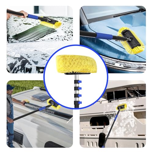 18Ft Reach Car Wash Brush with Long Handle, Car Cleaning Brush 12-Inch Soft Bristles, 3-12Foot Aluminium Telescoping Pole for Scratch-Free Cleaning RV, Car, Boats, Truck, Floors, Solar Panels - size: 12FT