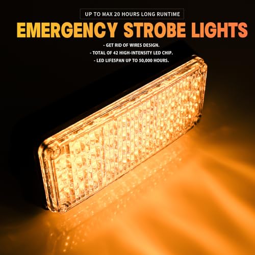 Amber Magnetic Flashing Strobe Light/w Controller, Battery Operated Rechargeable LED Safety Beacon Lights, Mini Portable Emergency Warning Light Bar for Vehicles, Trucks, Car 2-Pcs - color: 2pcs Amber/Amber
