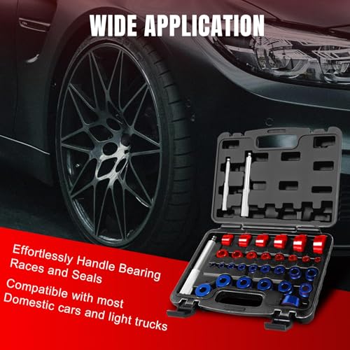 Big RED Bearing Press Kit, 33pc Bearing Race and Seal Driver Set with Metric SAE Adapters, Seal Driver Set with 3 Knurled Handles, Bushing Driver Set for Wheel Bearing Installation - color: Black