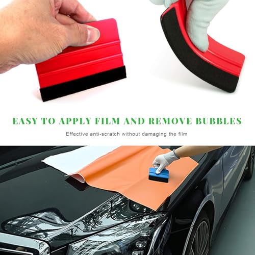 Yourkar 4 PCS Window Tint Kit Tools, Professional Vinyl Wrap Kit with Plastic Squeegee & Felt Squeegee, Universal Privacy Film Installation Tint Tools for Vehicle Glass Home (Red) - color: Red, 4 Pcs
