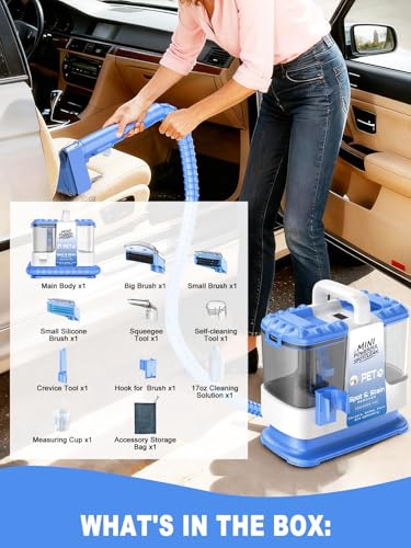 Portable Carpet & Upholstery Cleaner Machine for Pets, Spot, Stain, Couch Cleaner Machine with Powerful Suction and and Cleaning Solution, Car/Auto Detailer, Lightweight Compact Design, Blue - color: Blue