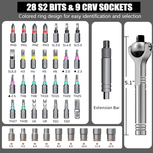 40 in 1 Ratchet Screwdriver Set, 60-Tooth Magnetic Ratcheting Screwdriver Set with 180° Rotating Ratchet Head for DIY Project, Home Repair & Furniture