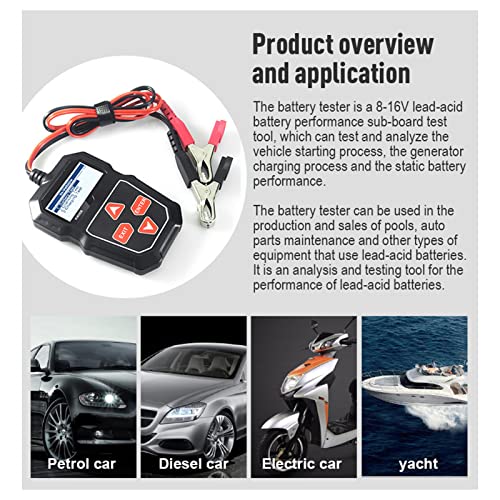 PerGar Car Battery Tester, 12V Car Battery Load Tester Digital Auto Battery Analyzer Automotive Alternator Tester for Truck Marine Motorcycle SUV Boat