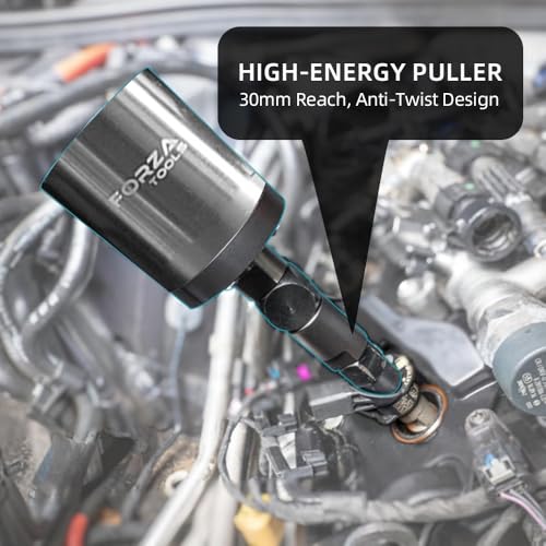 Pneumatic Injector Impact Extractor, 24 Pieces, Gentle Removal of Diesel Injectors, Prevents Cylinder Head Damage, Includes 21 Adapters for Various Brands