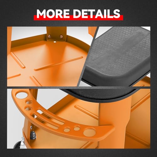 Auto Dynasty Mechanic Roller Stool, 300 LBS Capacity Rolling Creeper Garage Shop Seat with Tool Tray, Heavy Duty Mechanic Roll Repair Chair for Workshop Household Home Warehouse Office, Orange