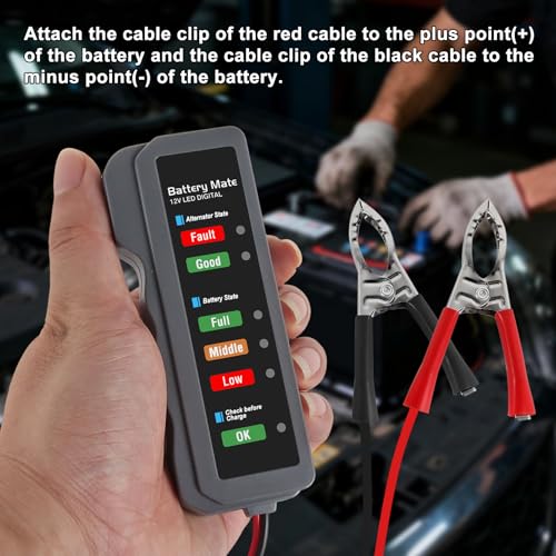 2Pcs 12V Car Battery Tester and Alternator Tester 12 Volt Automotive Battery Analyzer, Charging System Checker with LED Indicator for Cars, Trucks