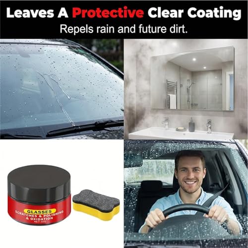 Glass Polishing Cream, 50g Instant Glass Scratch Repair Paste | Deep Cleaning & Removes Wiper Marks, Swirls, Water Spots & Windshield Cleaner & Remover for Minor Glass Scratches
