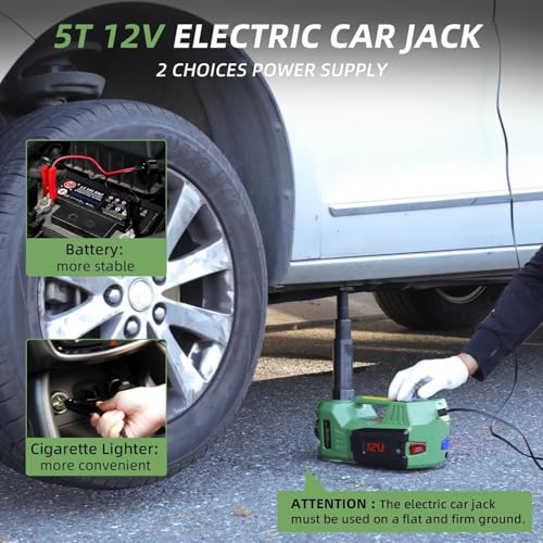 Electric Hydraulic Car Jack - Upgraded 4 in 1 Floor Jack Lift Kit 5 Ton Vehicle Trailer Truck Trolley Jack Stand Tire Change and Emergency Tyre Repair,Green Jack Only - color: Green Jack Only