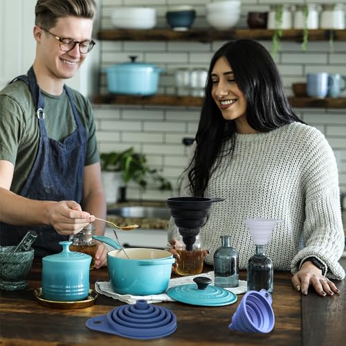 KongNai Silicone Kitchen Funnel Set of 4 | Funnels for Kitchen Use, Food Grade Silicone Funnel,Ccollapsible Funnel Different Size Large and Small
