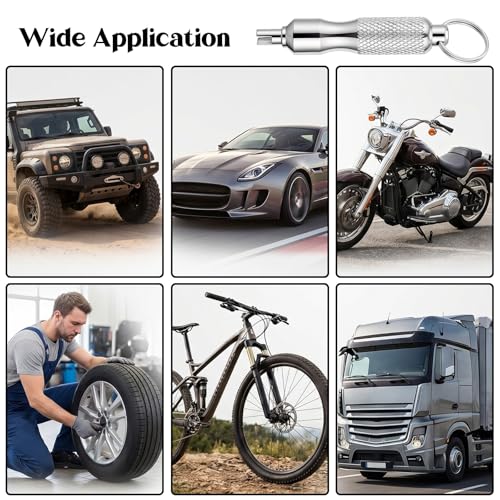 2Pcs Valve Stem Removal Tool, Stainless Steel Motorcycle Keychain, Valve Stem Puller Remover Core Tire Valves Stem Tool Portable Repair Accessories for Car Bicycle Motorcycle Repair Install