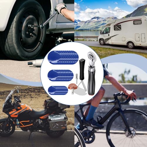 Tire Repair Patch Kit Heavy Duty, 35pcs Tire Repair Tools 42mm Tire Buffing Wheel 32/42/58mm Tire Patches with Tire Patch Roller Inner Liner Scraper for Car Motorcycle Bike Tractors Grinding