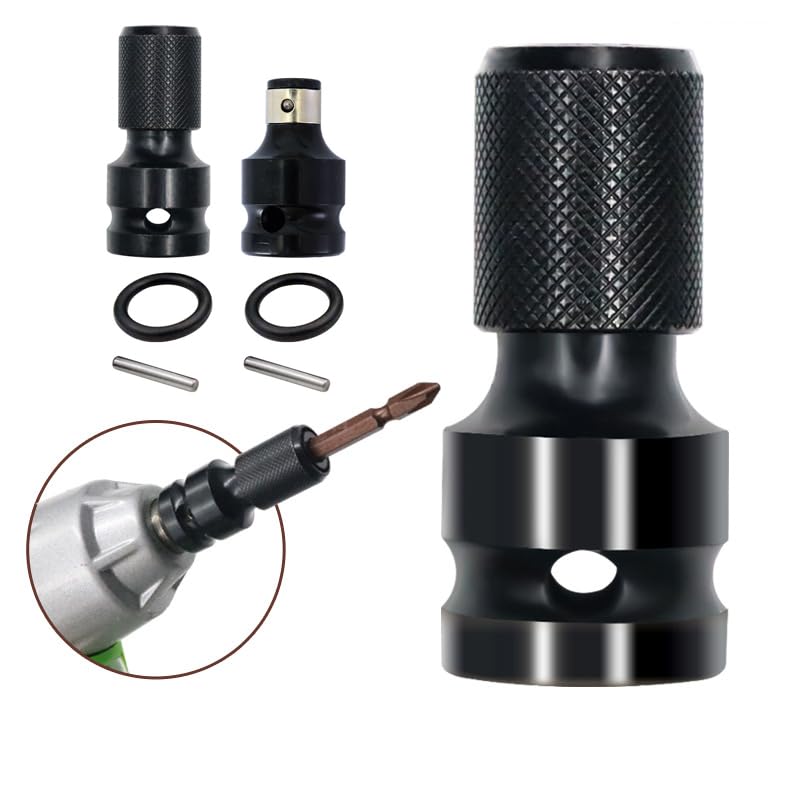 3 Pack Impact Wrench to Impact Driver Adapter 1/2 inch Square Drive to 1/4 inch Hex Socket Adapter Quick Release Screwdriver Bits Holders Chunk Converter for 1/2" Cordless Impact Wrench