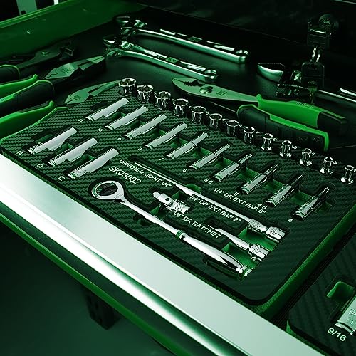 SK 1/4" Drive Socket Set with 160-P Ratchet, 30-Piece Metric Sockets | SuperKrome Finish, Premium CR-V Steel, Heat Treated, with EVA Foam Tool Organizer - size: 30PC