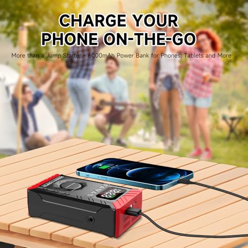 10-in-1 UltraSafe Jump Starter with Air Compressor,12V Lithium Battery Booster Pack with LED Flashlight,Portable Car Jump Box,Power Bank & Jumper Cables for 6.0L Gas/3.0L Diesel Engines