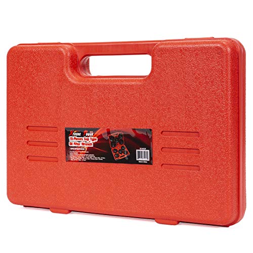 XtremepowerUS 10-Pieces Universal Oil Change Filter Cap Wrench Cup Socket 3/8" inch Square Drive Oil Canister Socket with Case, Red/Black