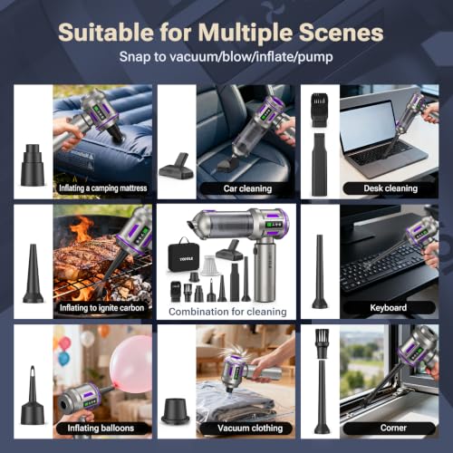 Yomile Mini Vacuum Cleaner, 2 in 1 27000PA Brushless Car Vacuum Air Duster 9000mAh Battery Air Blower Wireless Handheld Vacuum for Car,Office and Home (Dark Purple) - color: Dark Purple