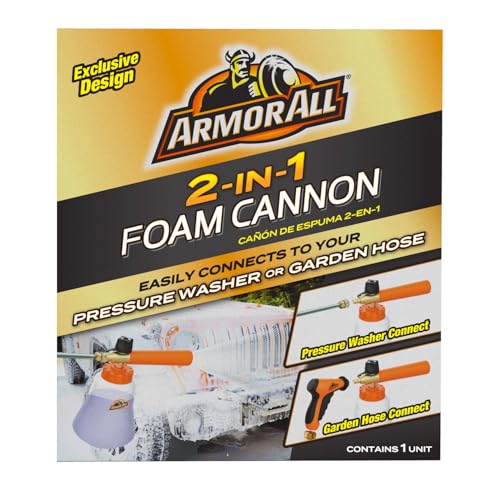 Armor All 2-in-1 Foam Cannon Kit for Garden Hoses and Power Washers | 3-piece car washing kit with 40-ounce reservoir, marked fill lines, and compatibility with 500 to 3,500 PSI units - size: 1 Count (Pack of 1), style: Foam Cannon (1 pack)