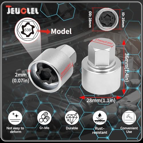 538 Wheel Locking Nut Key for VW, Socket Adapter (OD 28mm-ID 25mm) | Wheel Lock Nut Socket Adapter, Anti-Theft Lug Nut Removal Tool, Anti-Theft Screw Remover, Repair Tool, Tyre Fitting, garage - size: Socket 538
