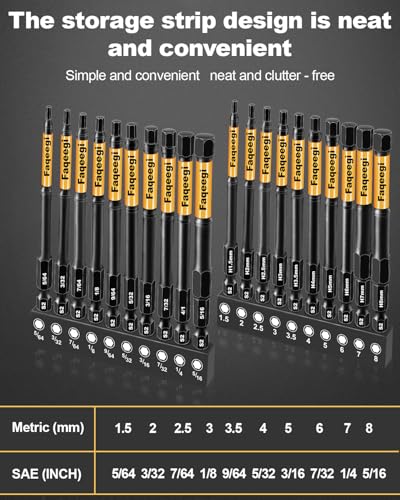 20PCS Hex Bit Set 4" S2 Magnetic Metric SAE Impact Drill Bits | High Torque CNC Tips,1/4" Shank,Home & Auto Use,Durable Mechanic Handyman Gift